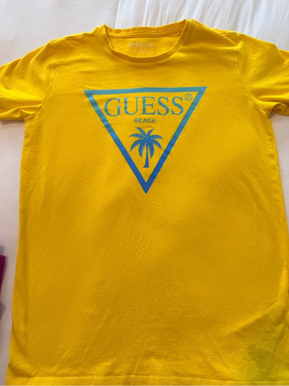 GUESS Yellow Tee with Blue Beach Logo